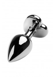 Серебристая коническая анальная пробка с красным кристаллом-сердечком - 7 см. - ToyFa - купить с доставкой в Черкесске