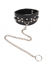 Черный ошейник с шипами и металлическим поводком-цепочкой - Notabu - купить с доставкой в Черкесске