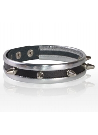 Серебристо-черный узкий ошейник с шипами - Sitabella - купить с доставкой в Черкесске