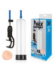 Прозрачная вакуумная помпа Sex Expert с насадкой-вагиной - Sex Expert - в Черкесске купить с доставкой