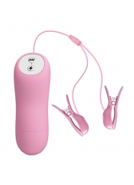 Нежно-розовые зажимы на соски с вибрацией и электростимуляцией - Baile - купить с доставкой в Черкесске