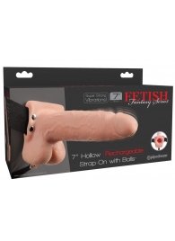 Телесный перезаряжаемый вибрострапон 7  Hollow Rechargeable Strap-on with Balls - 20,3 см. - Pipedream - купить с доставкой в Черкесске