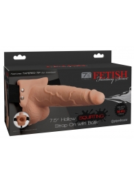Телесный полый страпон с имитацией эякуляции 7.5  Hollow Squirting Strap-On with Balls Flesh - 21,6 см. - Pipedream - купить с доставкой в Черкесске