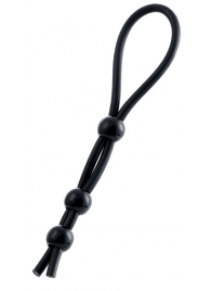 Черное лассо на пенис с тремя бусинами - A-toys - в Черкесске купить с доставкой