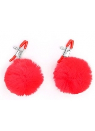 Зажимы для сосков с красным пушком - Notabu - купить с доставкой в Черкесске