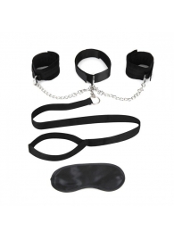 Чёрный ошейник с наручниками и поводком Collar Cuffs   Leash Set - Lux Fetish - купить с доставкой в Черкесске
