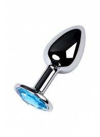 Серебристая конусовидная анальная пробка с голубым кристаллом - 7 см. - ToyFa - купить с доставкой в Черкесске