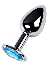 Серебристая конусовидная анальная пробка с голубым кристаллом - 7 см. - ToyFa - купить с доставкой в Черкесске
