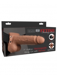 Кофейный перезаряжаемый вибрострапон 7  Hollow Rechargeable Strap-on with Balls - 20,3 см. - Pipedream - купить с доставкой в Черкесске