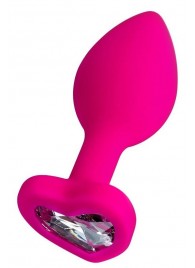 Розовая анальная втулка Diamond Heart с прозрачным кристаллом - 8 см. - ToyFa - купить с доставкой в Черкесске