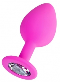 Розовая анальная втулка Brilliant с прозрачным кристаллом - 8 см. - ToyFa - купить с доставкой в Черкесске