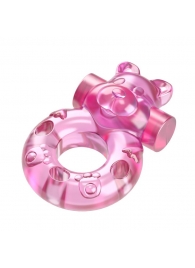 Розовое эрекционное виброкольцо на пенис Pink Bear - Baile - в Черкесске купить с доставкой