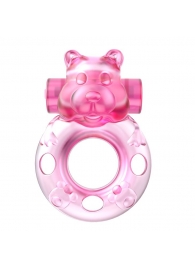 Розовое эрекционное виброкольцо на пенис Pink Bear - Baile - в Черкесске купить с доставкой