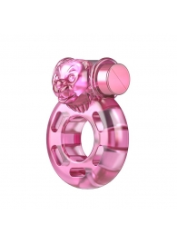Розовое эрекционное кольцо с вибрацией Pink Bear - Baile - в Черкесске купить с доставкой