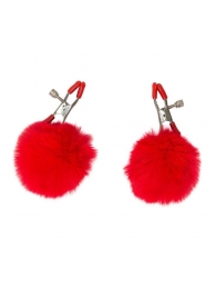 Зажимы на соски Angelic с красными меховыми шариками - Lola Games - купить с доставкой в Черкесске