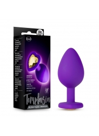 Фиолетовая анальная пробка Bling Plug Medium с золотистым стразом - 8,3 см. - Blush Novelties - купить с доставкой в Черкесске