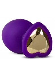 Фиолетовая анальная пробка Bling Plug Large с золотистым стразом - 9,5 см. - Blush Novelties - купить с доставкой в Черкесске