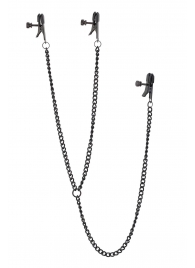 Черные зажимы на соски и клитор на цепочке DELUXE NIPPLE   CLIT CLAMPS - Dream Toys - купить с доставкой в Черкесске