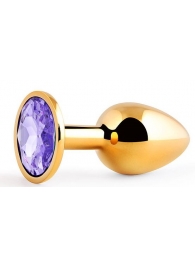 Золотистая анальная пробка с фиолетовым стразом - 7,2 см. - Anal Jewelry Plug - купить с доставкой в Черкесске