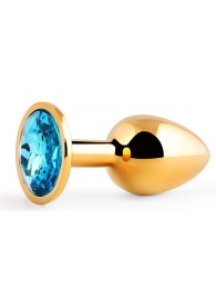 Золотистая анальная пробка с голубым стразом - 7,2 см. - Anal Jewelry Plug - купить с доставкой в Черкесске