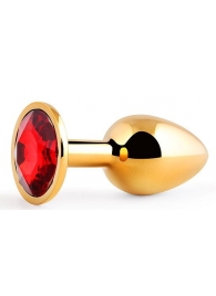 Золотистая анальная пробка с красным стразом - 7,2 см. - Anal Jewelry Plug - купить с доставкой в Черкесске