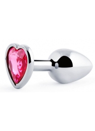 Серебристая анальная пробка с розовым кристаллом-сердечком - 7 см. - Anal Jewelry Plug - купить с доставкой в Черкесске