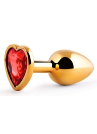 Золотистая анальная пробка с красным стразом-сердечком - 7 см. - Anal Jewelry Plug - купить с доставкой в Черкесске