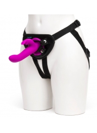 Лиловый страпон Rechargeable Vibrating Strap-On Harness Set - 17,6 см. - Happy Rabbit - купить с доставкой в Черкесске