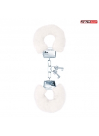 Белые меховые наручники на сцепке с ключиками - Notabu - купить с доставкой в Черкесске