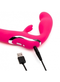 Ярко-розовый безремневой страпон Rechargeable Vibrating Strapless Strap-On - Happy Rabbit - купить с доставкой в Черкесске