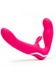 Ярко-розовый безремневой страпон Rechargeable Vibrating Strapless Strap-On - Happy Rabbit - купить с доставкой в Черкесске