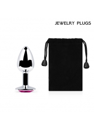 Серебристая анальная пробка с малиновым кристаллом - 7,2 см. - Anal Jewelry Plug - купить с доставкой в Черкесске