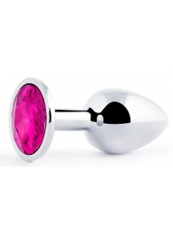 Серебристая анальная пробка с малиновым кристаллом - 7,2 см. - Anal Jewelry Plug - купить с доставкой в Черкесске