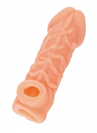 Телесная закрытая насадка с венками Cock Sleeve Size S - 13,8 см. - KOKOS - в Черкесске купить с доставкой