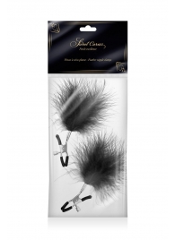 Зажимы на соски с черными пуховыми кисточками Sweet Caress Feather Nipple Clumps - Sweet Caress - купить с доставкой в Черкесске