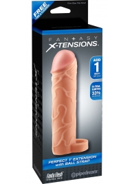 Телесная насадка с кольцом Perfect 1 Extension with Ball Strap - 17 см. - Pipedream - в Черкесске купить с доставкой