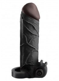 Чёрная вибронасадка с кольцом Vibrating Real Feel 2 Extension - 16 см. - Pipedream - в Черкесске купить с доставкой