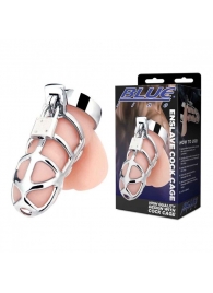 Серебристая металлическая клетка для члена с замком Enslave Cock Cage - BlueLine - купить с доставкой в Черкесске
