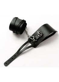 Черные кожаные оковы с креплением в виде веревочек - Crazy Handmade - купить с доставкой в Черкесске