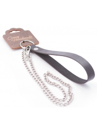 Серебристый металлический поводок с кожаной черной ручкой - 80 см. - Crazy Handmade - купить с доставкой в Черкесске