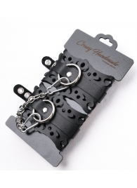 Ажурные наручники из черной кожи - Crazy Handmade - купить с доставкой в Черкесске