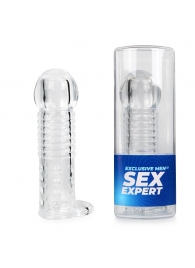 Прозрачная рельефная насадка-реалистик с петлей для мошонки - 13,5 см. - Sex Expert - в Черкесске купить с доставкой
