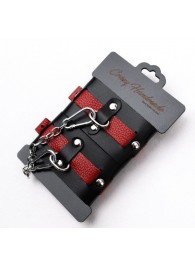 Черно-красные кожаные наручники на металлической сцепке - Crazy Handmade - купить с доставкой в Черкесске