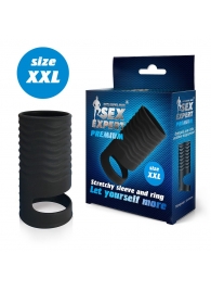Черная открытая насадка на пенис с кольцом для мошонки XXL-size - 9,4 см. - Sex Expert - в Черкесске купить с доставкой