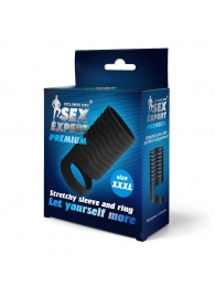 Черная открытая насадка на пенис с кольцом для мошонки XXXL-size - 9,9 см. - Sex Expert - в Черкесске купить с доставкой