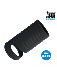 Черная открытая насадка на пенис с кольцом для мошонки XXXL-size - 9,9 см. - Sex Expert - в Черкесске купить с доставкой
