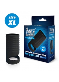 Черная открытая насадка на пенис с кольцом для мошонки XL-size - 8,9 см. - Sex Expert - в Черкесске купить с доставкой