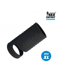 Черная открытая насадка на пенис с кольцом для мошонки XL-size - 8,9 см. - Sex Expert - в Черкесске купить с доставкой