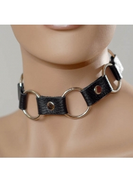 Кожаный черный ошейник с кольцами - Sitabella - купить с доставкой в Черкесске