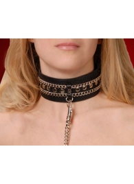 Чёрный ошейник с цепочками и поводком - Sitabella - купить с доставкой в Черкесске